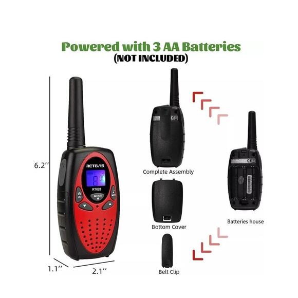 Retevis RT628 Kids Walkie Talkies 2 Pack Red NEW - Picture 3 of 7